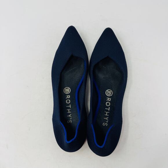 Rothy’s Navy Blue Pointed Toe Flats W9 Knit Sustainable Washable Lightweight - Picture 8 of 12